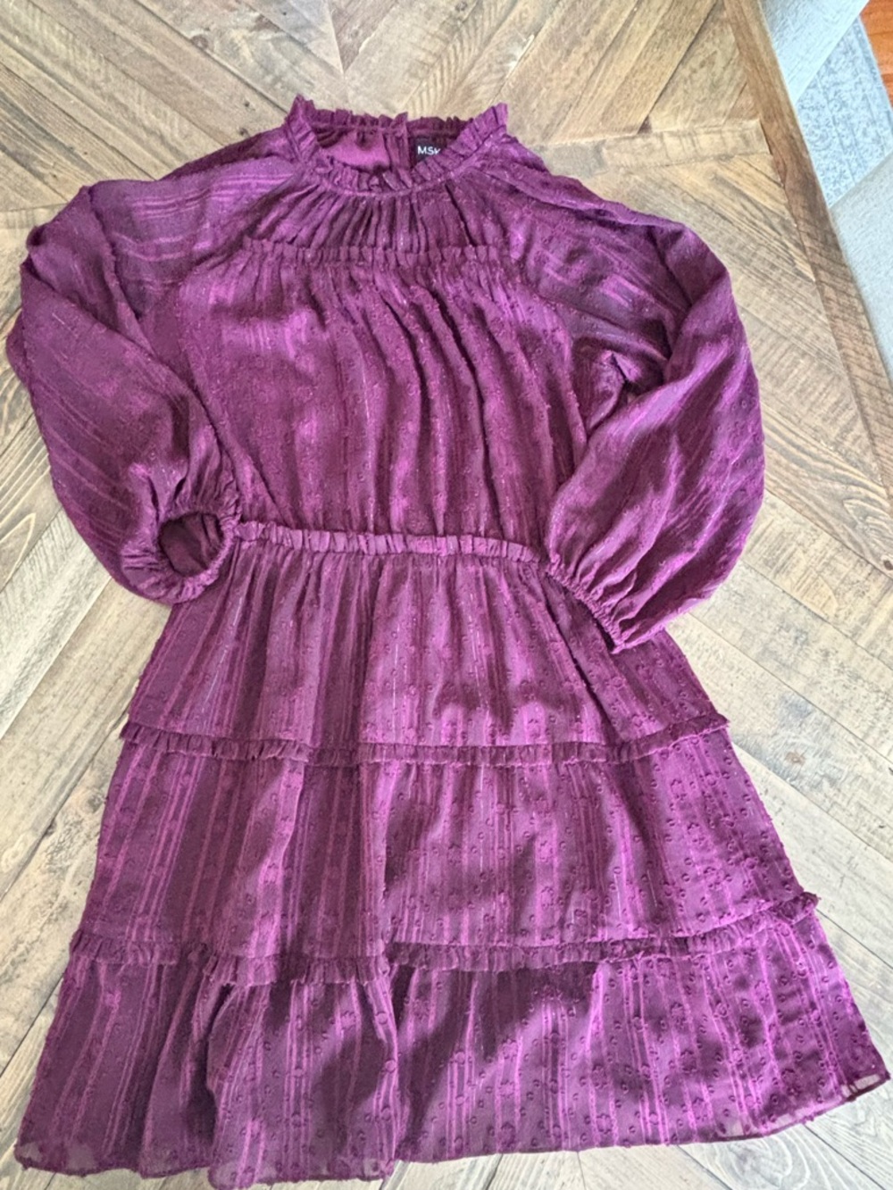 MSK Plum Tiered Ruffled Neck Long-Sleeve Dress